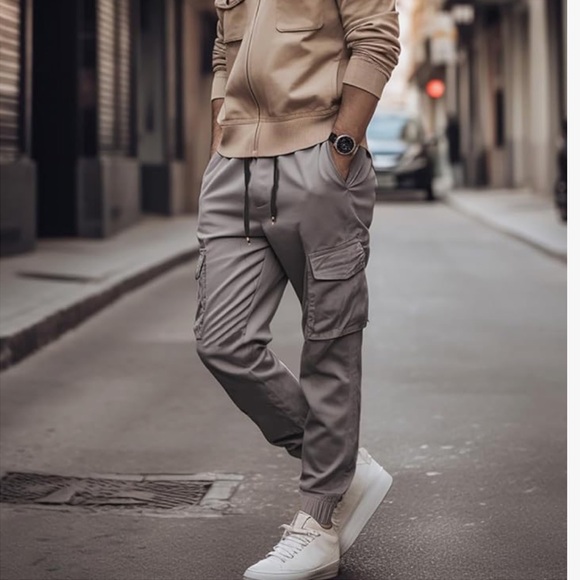 3/$30 Italy Morn Cargo Joggers Men Khaki Casual, Large - Picture 9 of 11